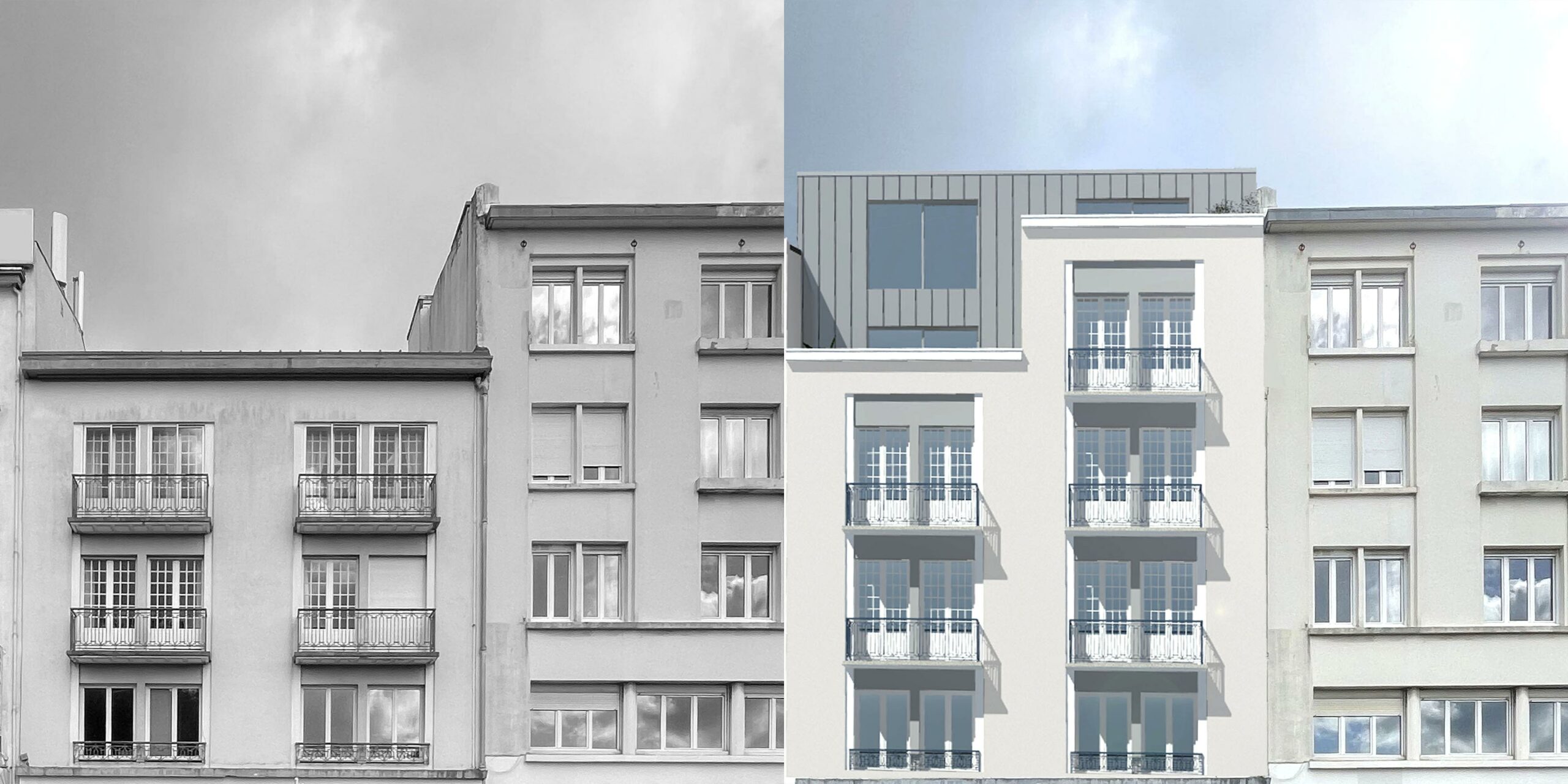 Surélévation d'un immeuble à Brest - avant / après