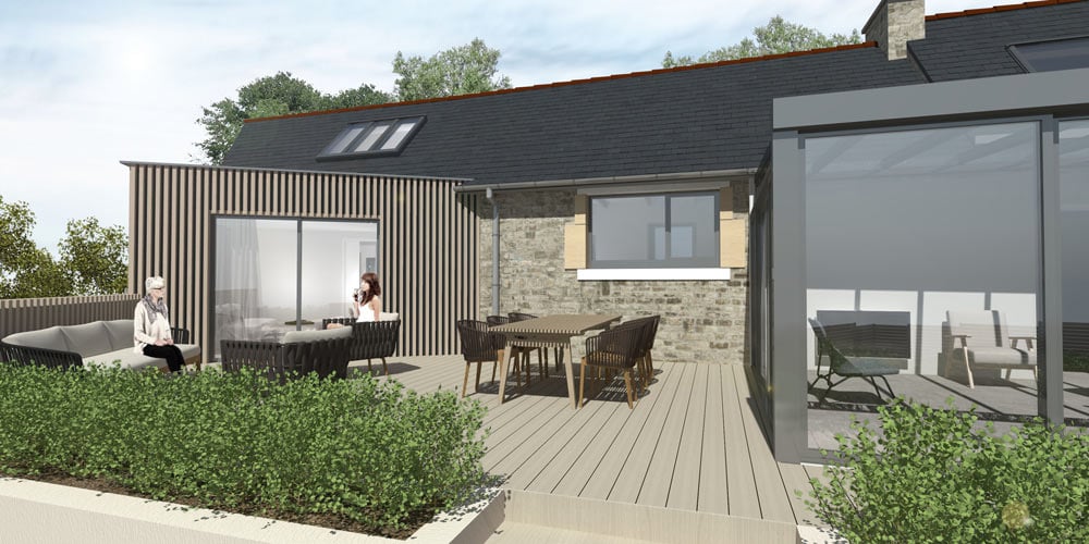 Rénovation et extension d'une maison individuelle Plougastel-Daoulas Finistère Architecture - Bois pierres